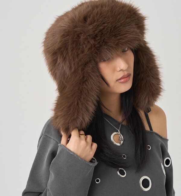  「フライトファーCAP」|ハット|ブラウン