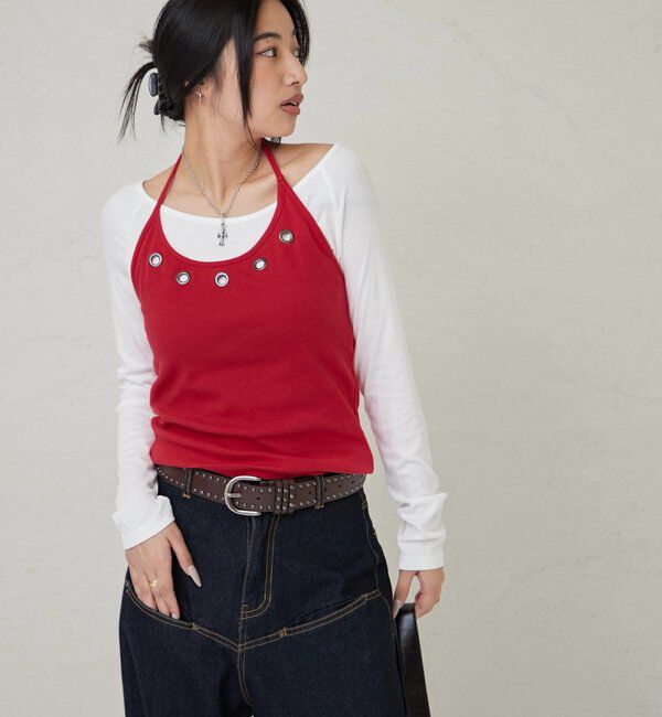  「アイレットホルターレイヤードトップス」|Tシャツ・カットソー|