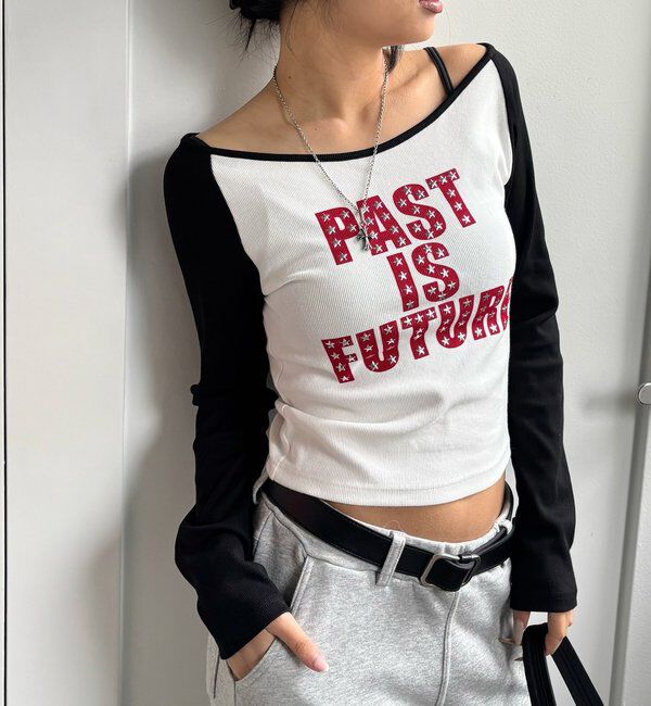  「スタースタッズラグランロゴトップス」|Tシャツ・カットソー|ブラック