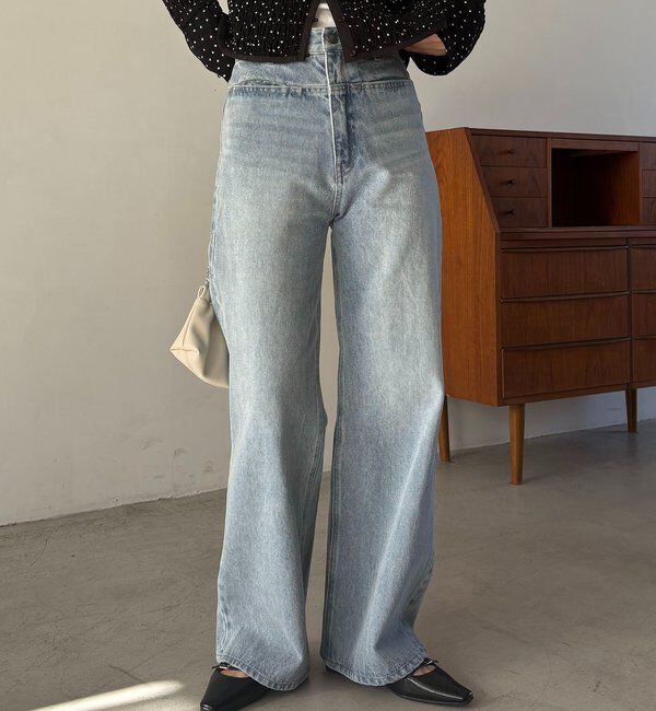  「【低身長サイズあり/セットアップ対応】スリットポケットストレートデニム」|デニム|