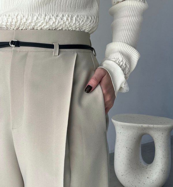  「【低身長サイズあり】カーブタックベルト付パンツ」|チノ|