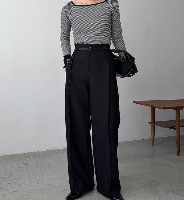  「【低身長サイズあり】カーブタックベルト付パンツ」|チノ|