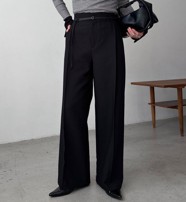  「【低身長サイズあり】カーブタックベルト付パンツ」|チノ|