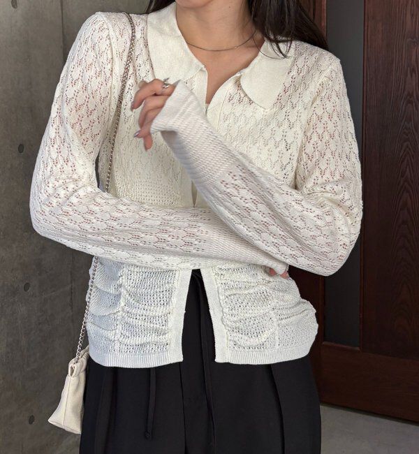  「レースシャーリングホックカーディガン」|カーディガン|