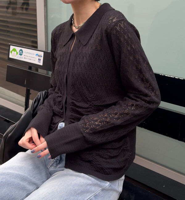  「レースシャーリングホックカーディガン」|カーディガン|