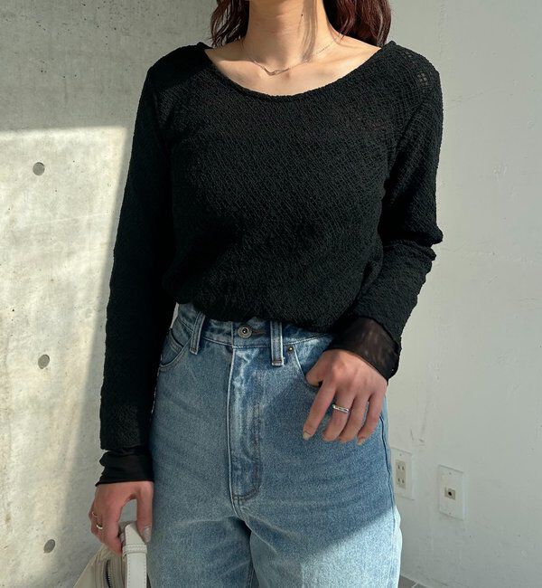  「袖シアーレースT」|Tシャツ・カットソー|