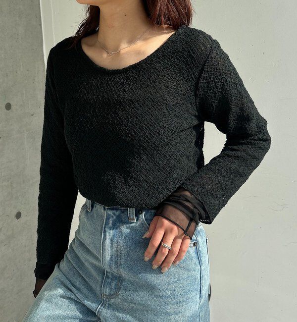  「袖シアーレースT」|Tシャツ・カットソー|