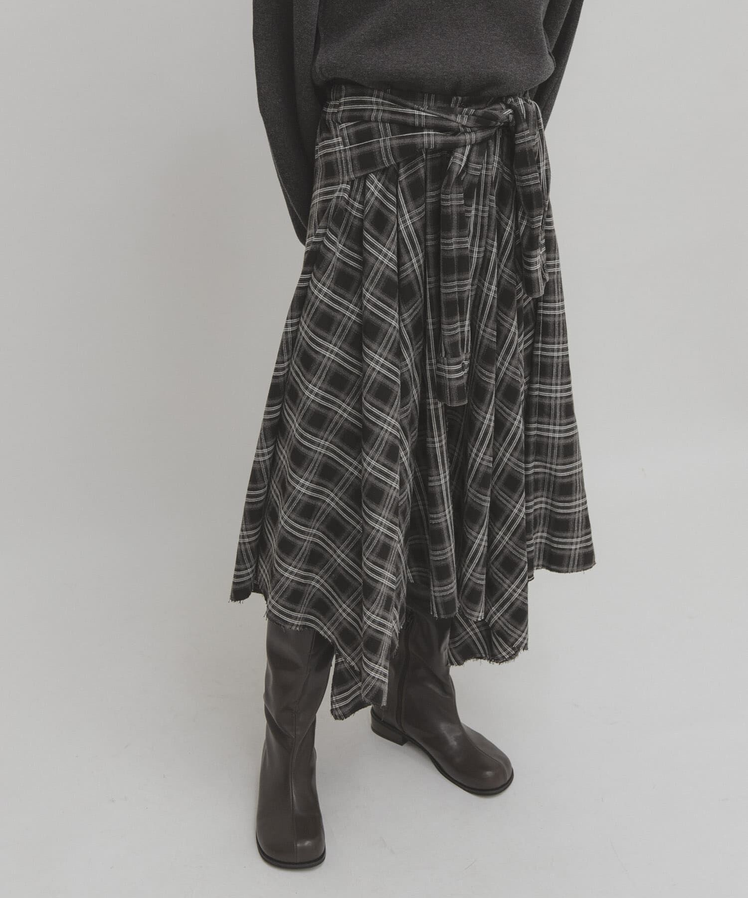  「ノットデザインチェックスカート」|スカート|ブラック系その他