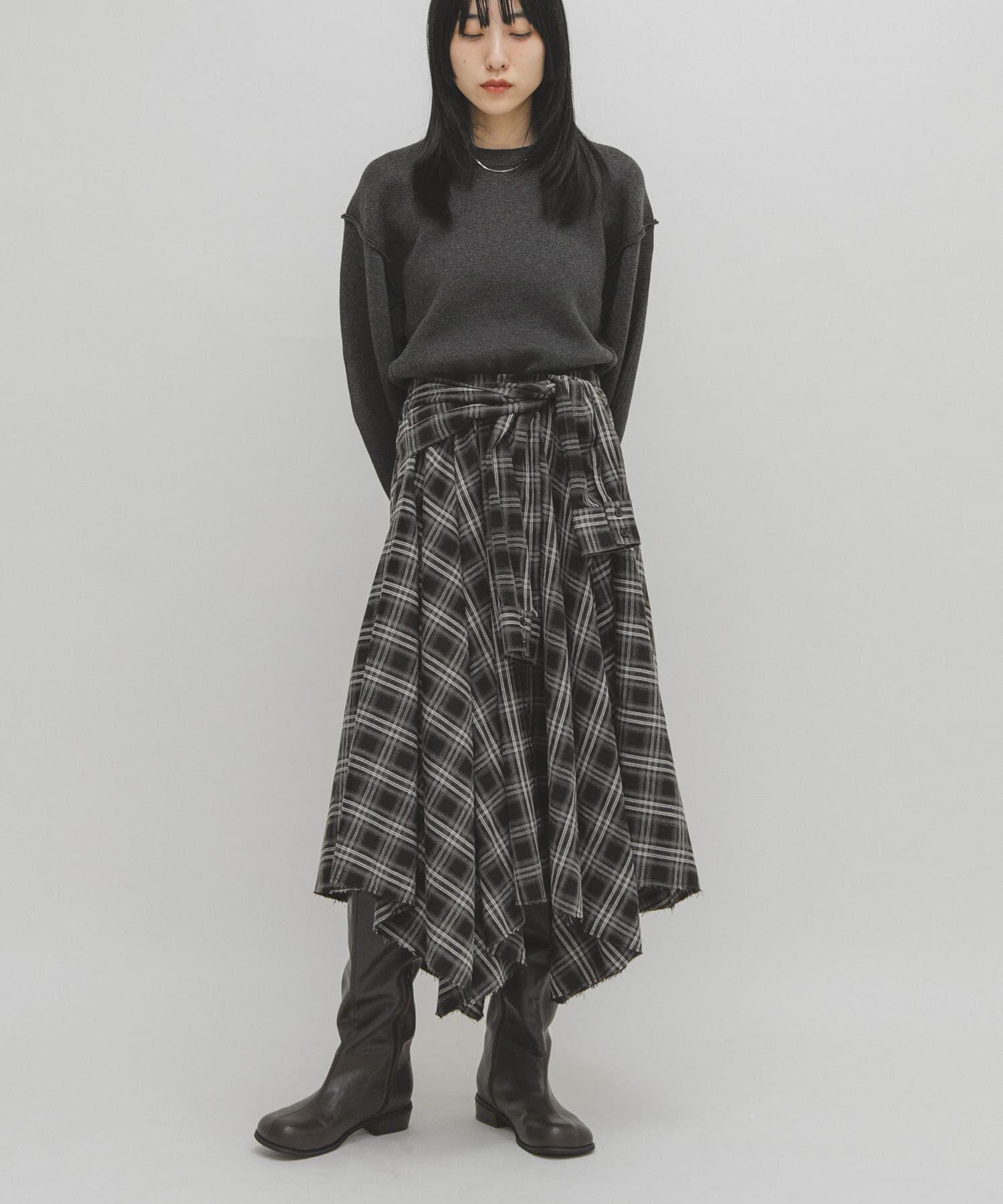  「ノットデザインチェックスカート」|スカート|