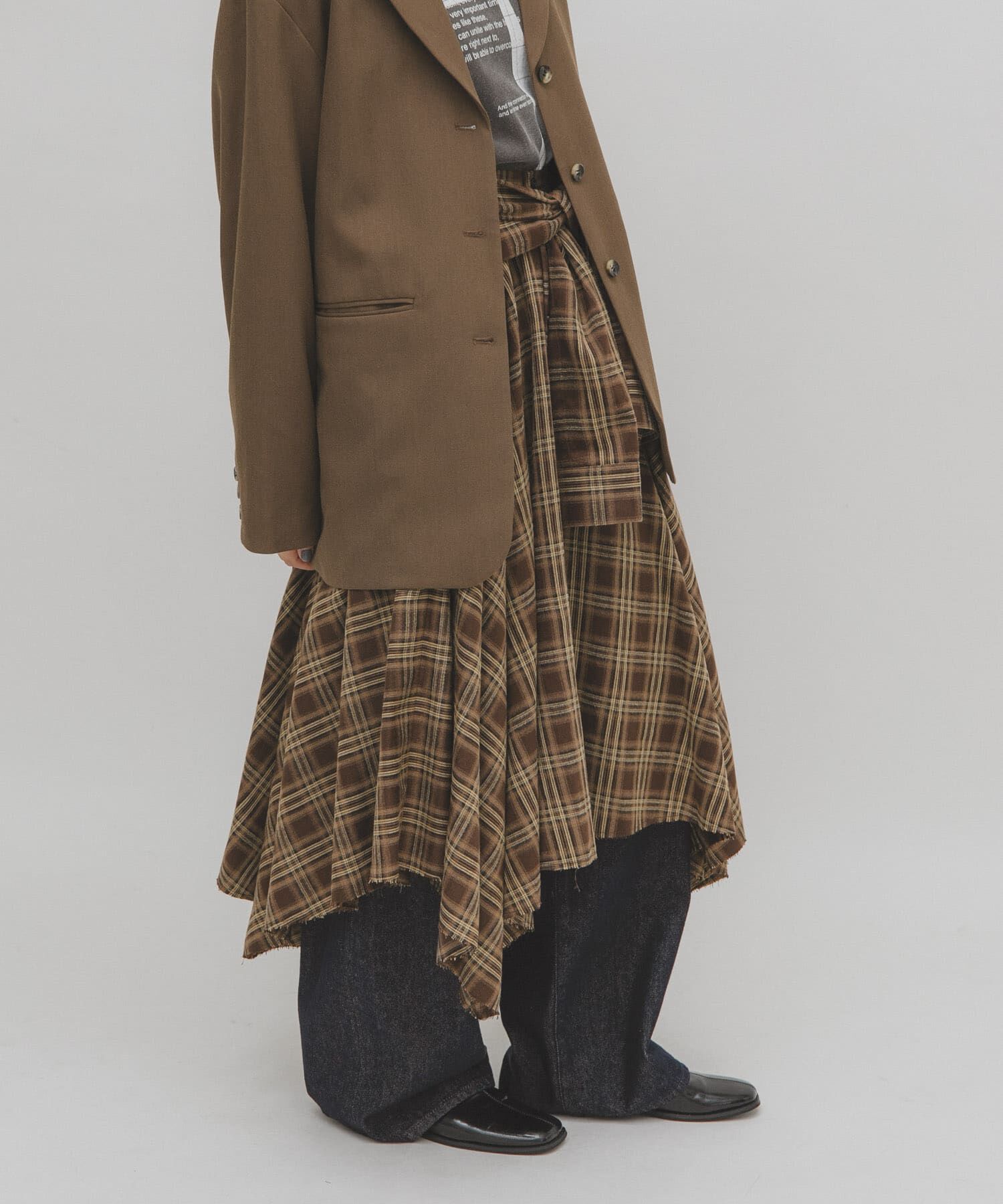  「ノットデザインチェックスカート」|スカート|ブラウン系その他