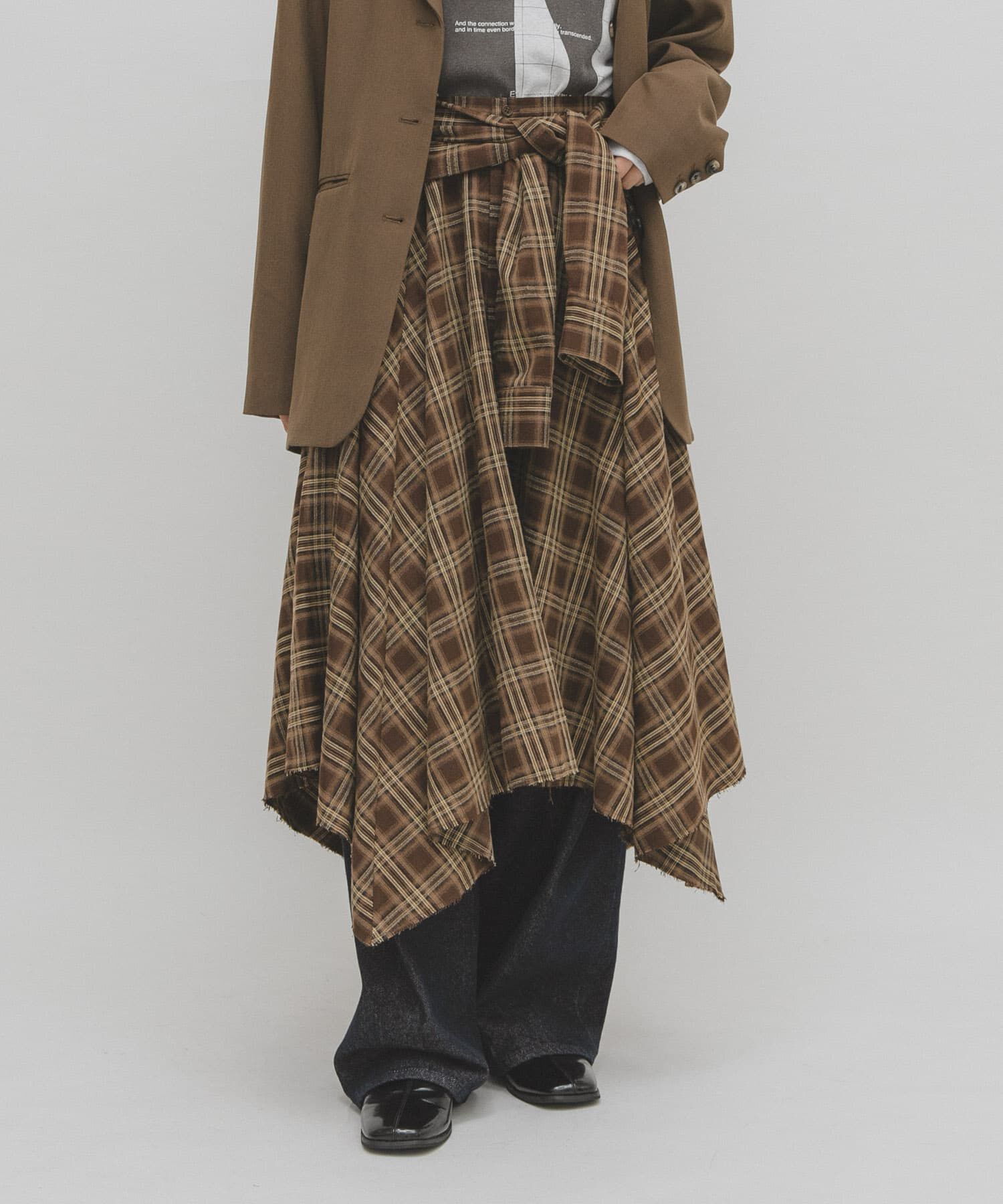  「ノットデザインチェックスカート」|スカート|