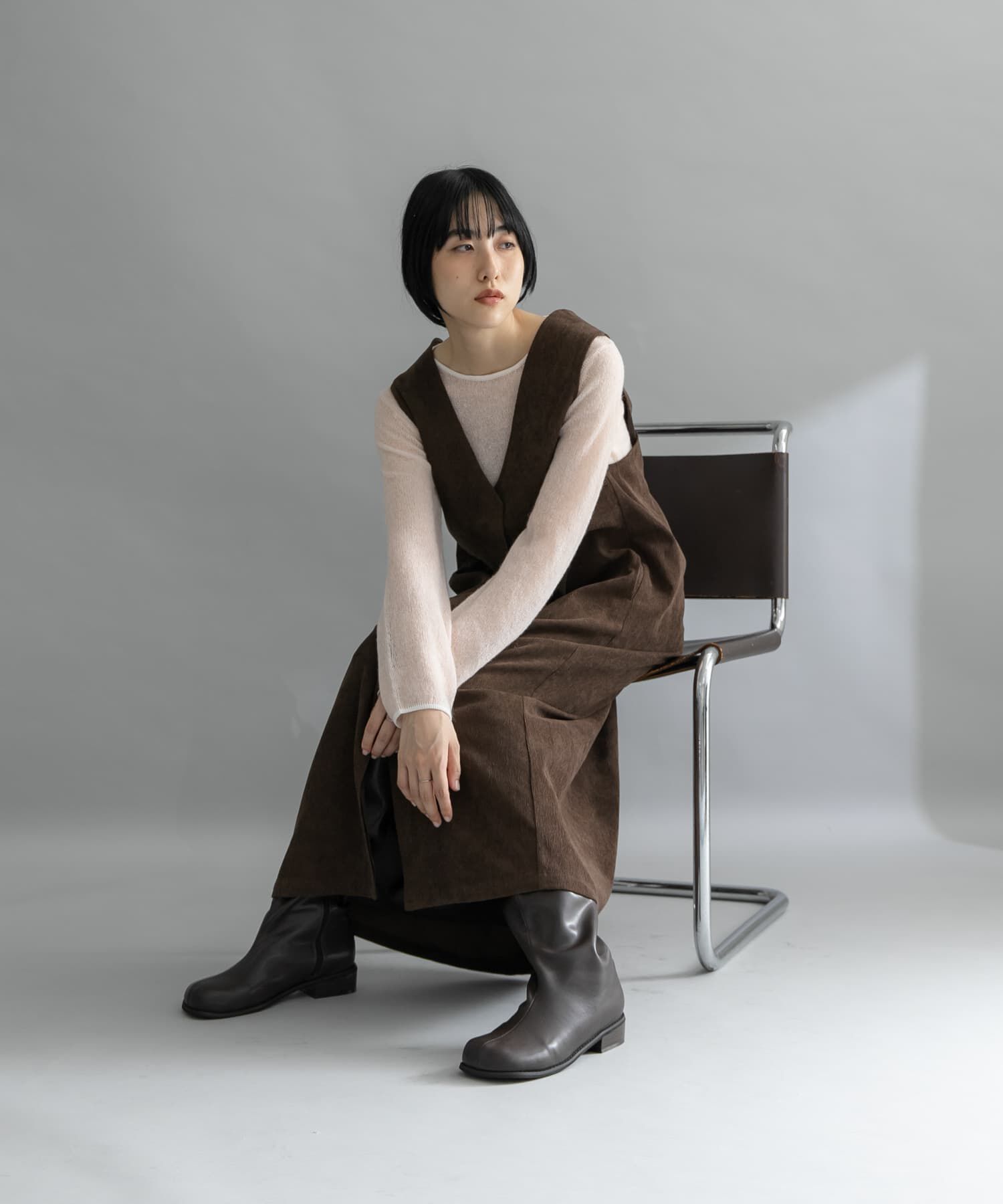  「『WEB限定』コーデュロイクロスジャンパースカート」|ワンピース|ブラウン