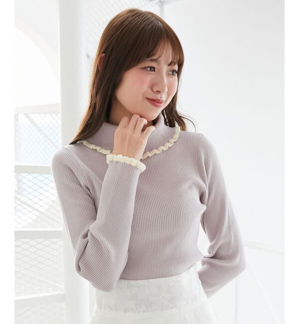  「プチフリルタートルニット」|ニット・セーター|ラベンダー柄
