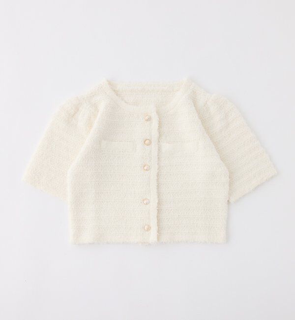  「【WEB限定】ゴールドボタン半袖ツイード風カーディガン」|ニット・セーター|