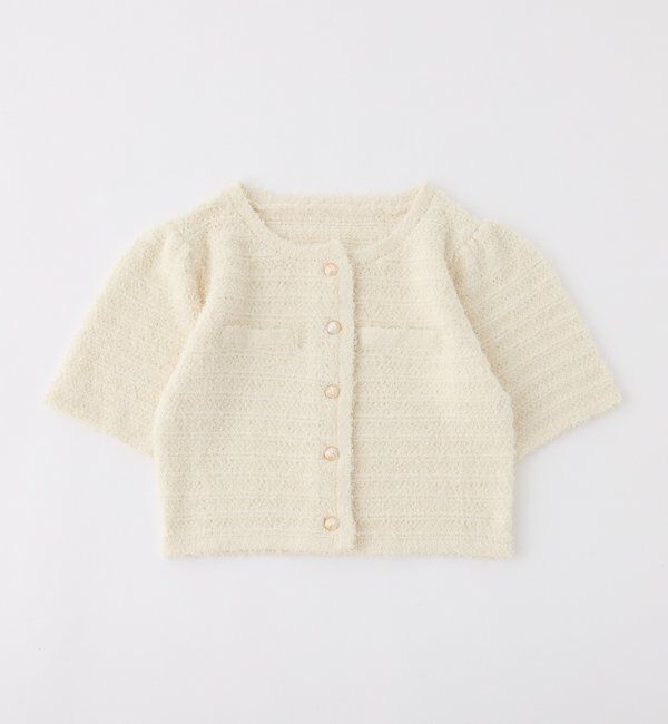  「【WEB限定】ゴールドボタン半袖ツイード風カーディガン」|ニット・セーター|