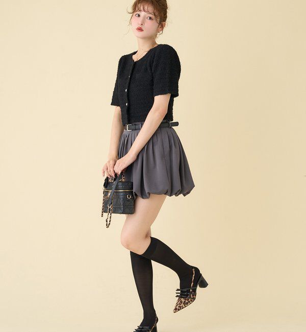  「【WEB限定】ゴールドボタン半袖ツイード風カーディガン」|ニット・セーター|