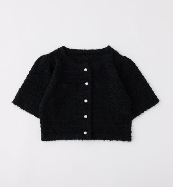  「【WEB限定】ゴールドボタン半袖ツイード風カーディガン」|ニット・セーター|