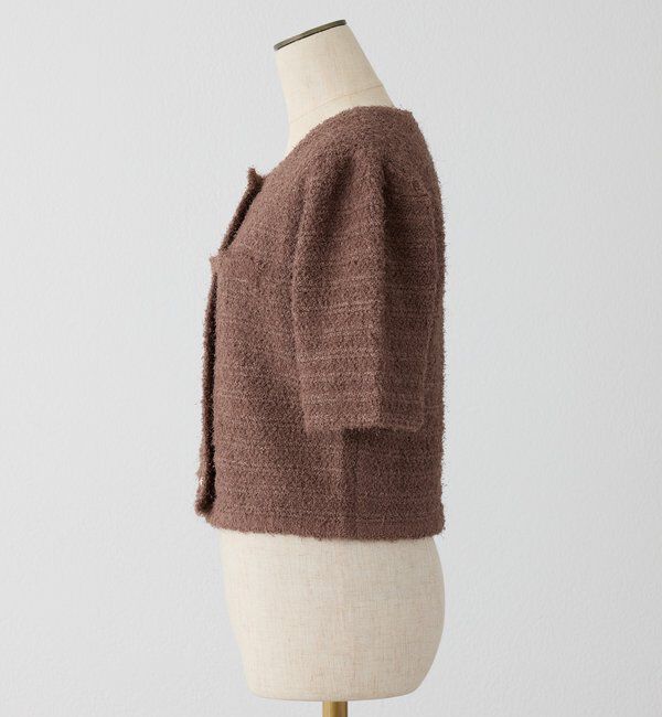  「【WEB限定】ゴールドボタン半袖ツイード風カーディガン」|ニット・セーター|