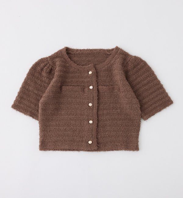  「【WEB限定】ゴールドボタン半袖ツイード風カーディガン」|ニット・セーター|