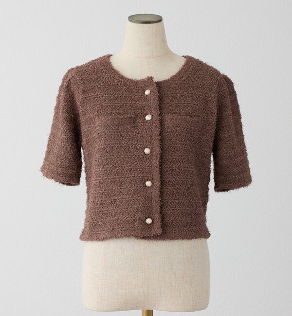  「【WEB限定】ゴールドボタン半袖ツイード風カーディガン」|ニット・セーター|