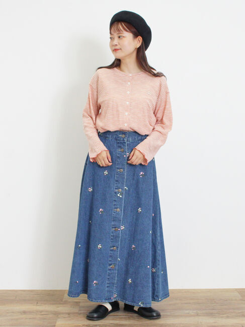 Samansa Mos2「ワンポイント刺繍シアーボーダーカーディガン」|カーディガン|