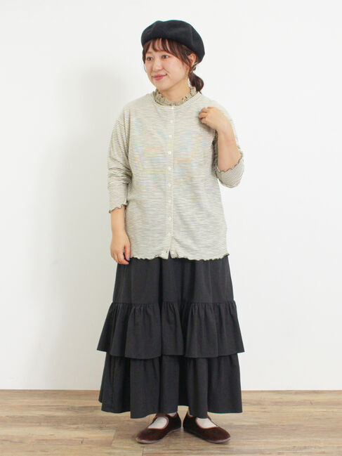 Samansa Mos2「ワンポイント刺繍シアーボーダーカーディガン」|カーディガン|