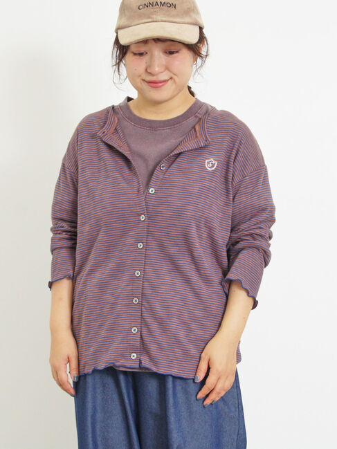 Samansa Mos2「ワンポイント刺繍シアーボーダーカーディガン」|カーディガン|