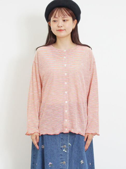 Samansa Mos2「ワンポイント刺繍シアーボーダーカーディガン」|カーディガン|