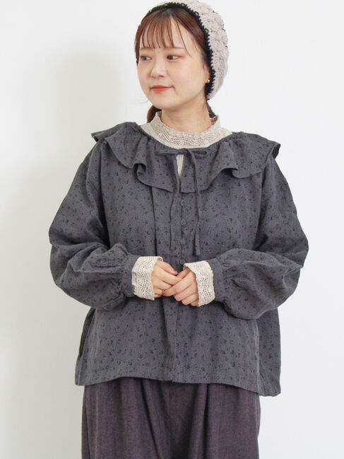 Samansa Mos2「【Slow linen】柄アソートフリルブラウス」|シャツ・ブラウス|