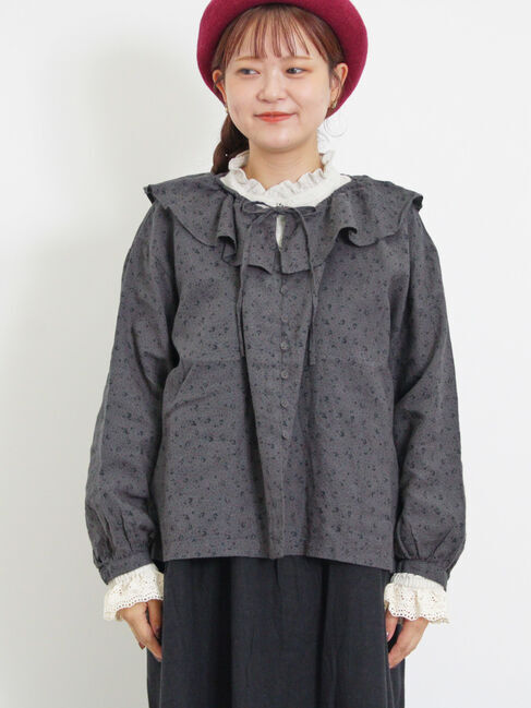 Samansa Mos2「【Slow linen】柄アソートフリルブラウス」|シャツ・ブラウス|