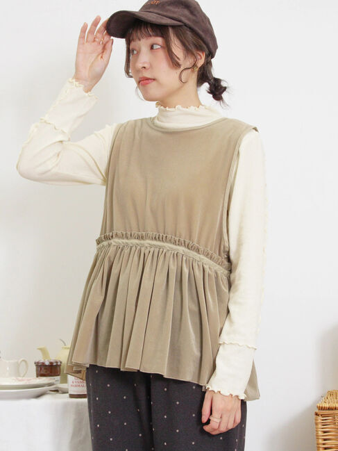 Samansa Mos2「透けベロア前後2WAYベスト」|ダウンベスト・ベスト|ベージュ