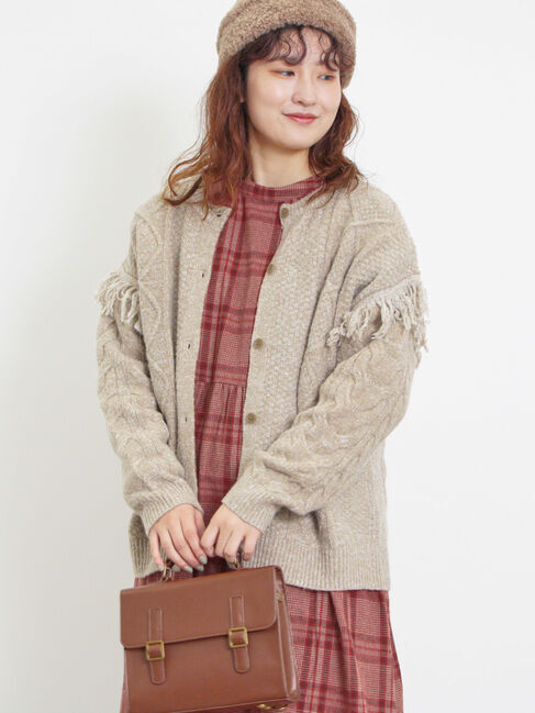 Samansa Mos2「フリンジ前後2WAYニット」|カーディガン|ベージュ