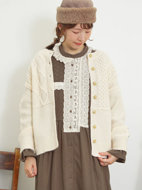 Samansa Mos2「パッチワークケーブル前後2WAYニット」|カーディガン|キナリ