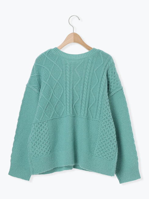 Samansa Mos2「パッチワークケーブル前後2WAYニット」|カーディガン|