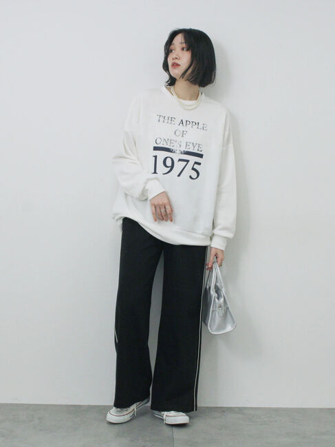 Samansa Mos2 blue「◎ロゴレーススウェット」|Tシャツ・カットソー|