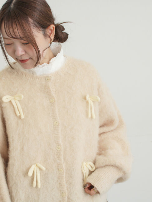 Samansa Mos2「リボン付きニットカーディガン」|カーディガン|