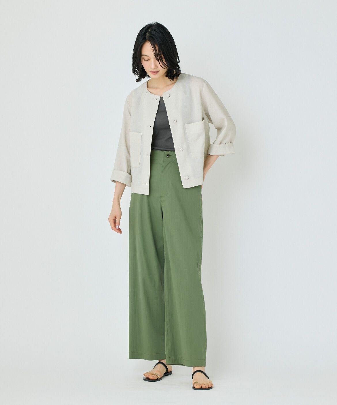 7-IDconcept.「《大きいサイズ》カラミノーカラージャケット」|ノーカラージャケット|