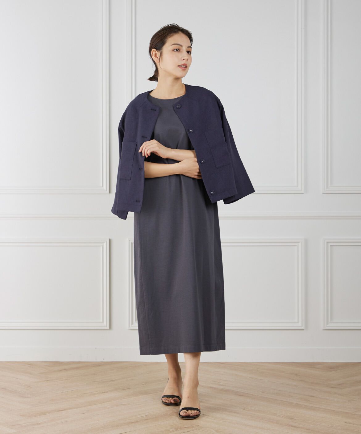 7-IDconcept.「《大きいサイズ》カラミノーカラージャケット」|ノーカラージャケット|