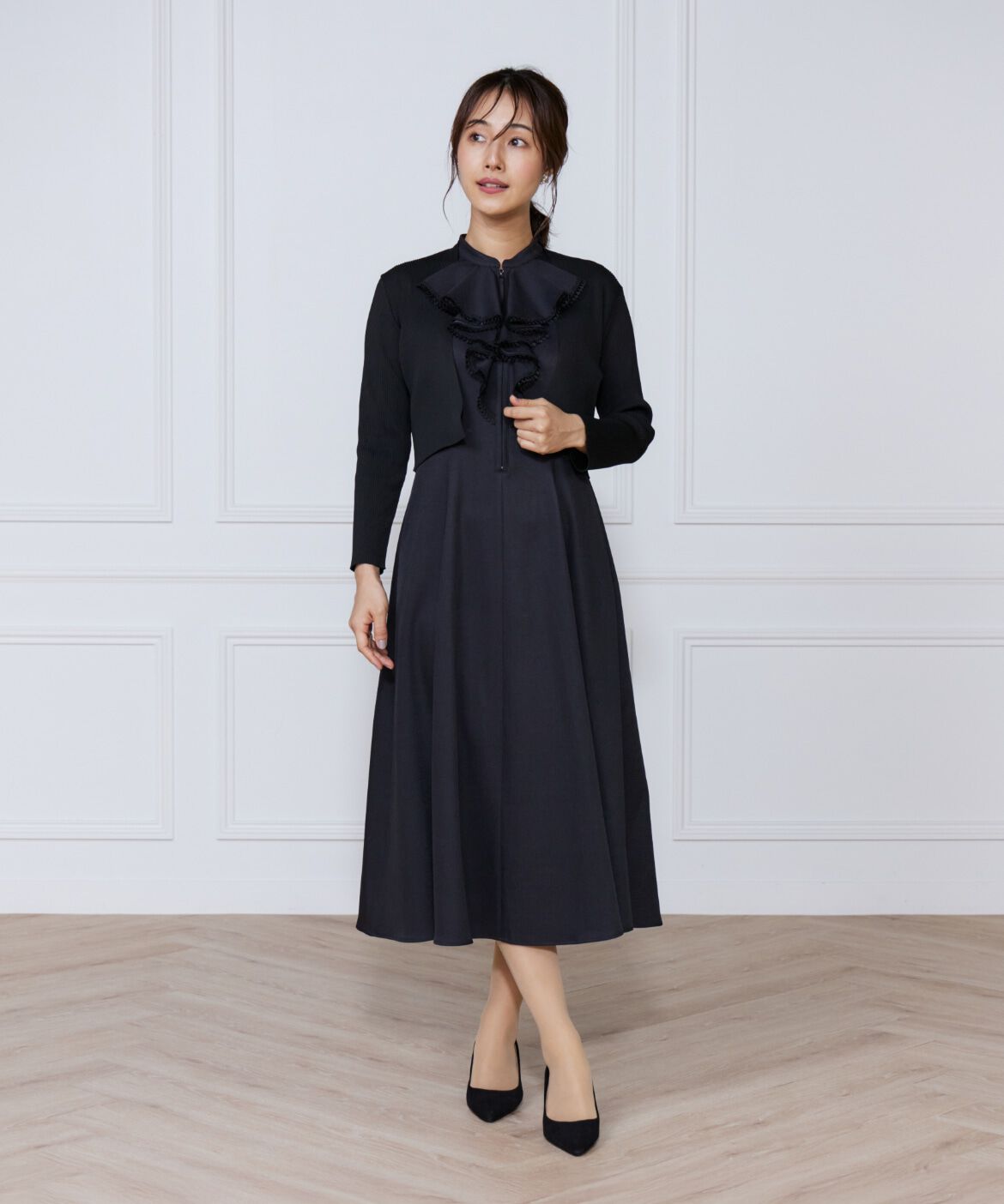 ef-de Black「デニムプリントラッフルワンピース」|ワンピース|