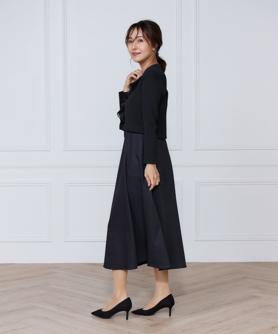 ef-de Black「デニムプリントラッフルワンピース」|ワンピース|