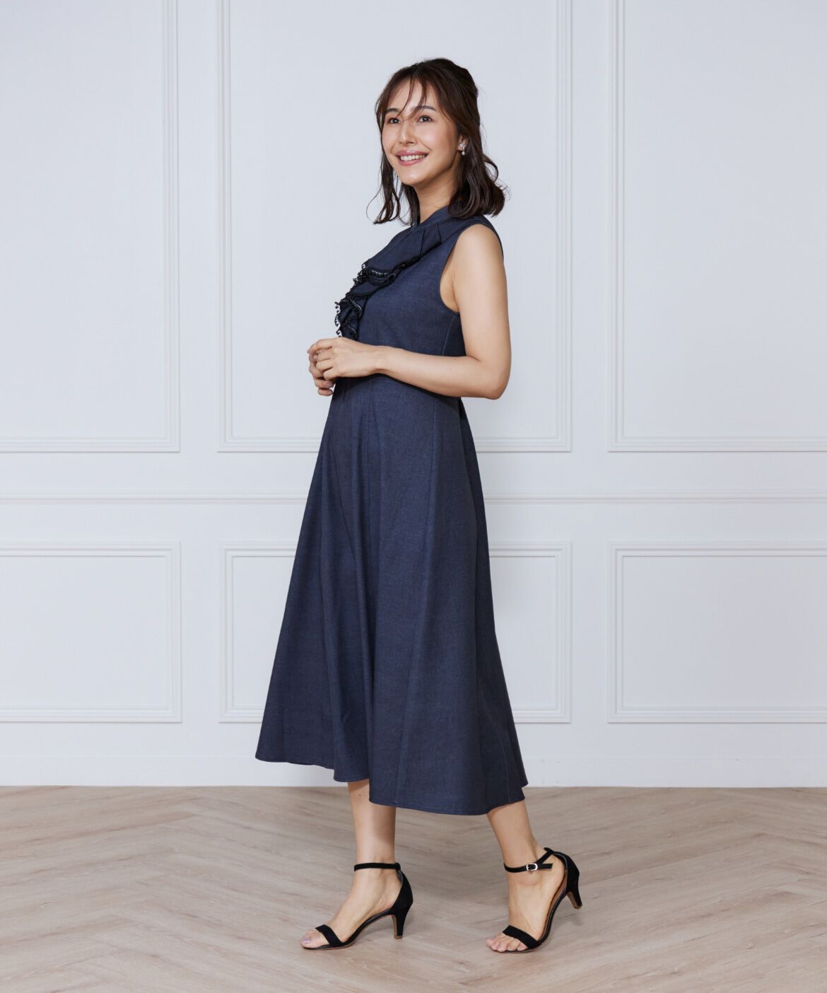 ef-de Black「デニムプリントラッフルワンピース」|ワンピース|