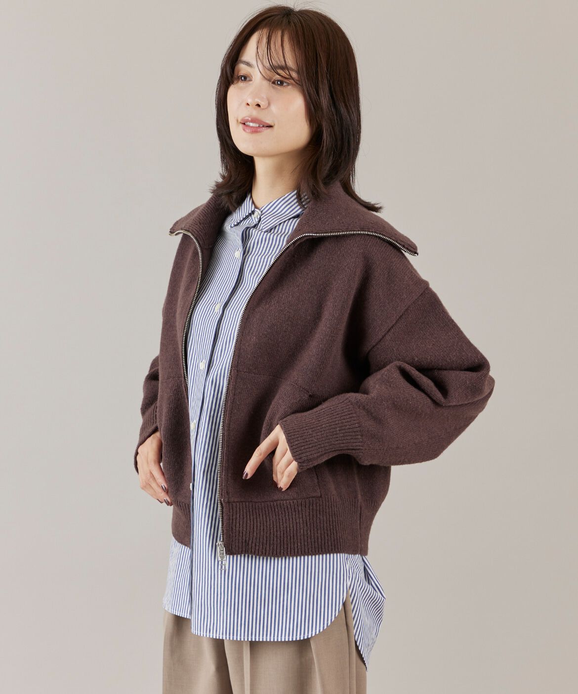 DAY by DAY it&rsquo;s international「ジップアップニットブルゾン」|ニット・セーター|ブラウン