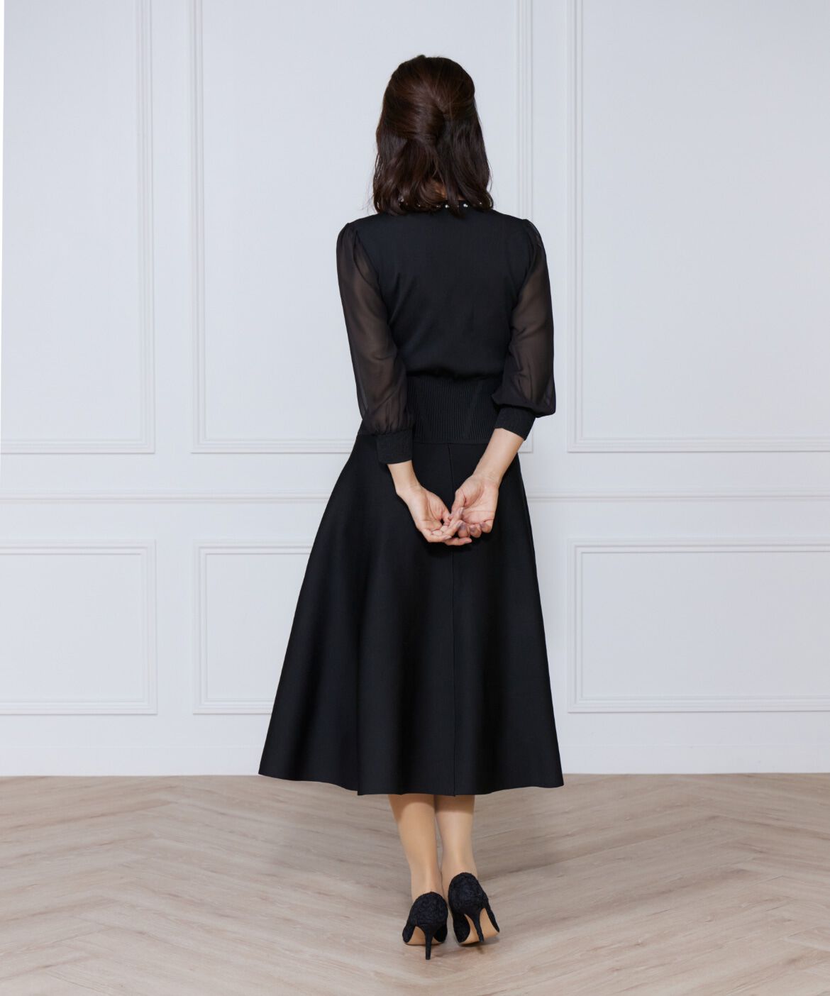 ef-de Black「ジャガードニット袖シフォンワンピース」|ワンピース|