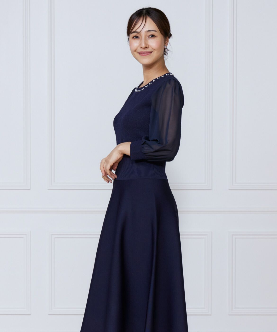 ef-de Black「ジャガードニット袖シフォンワンピース」|ワンピース|