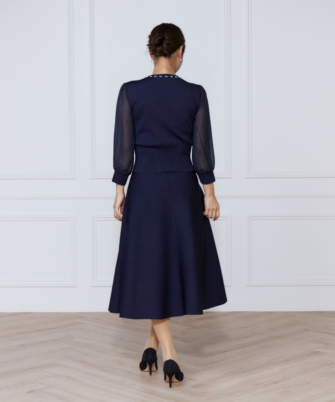 ef-de Black「ジャガードニット袖シフォンワンピース」|ワンピース|