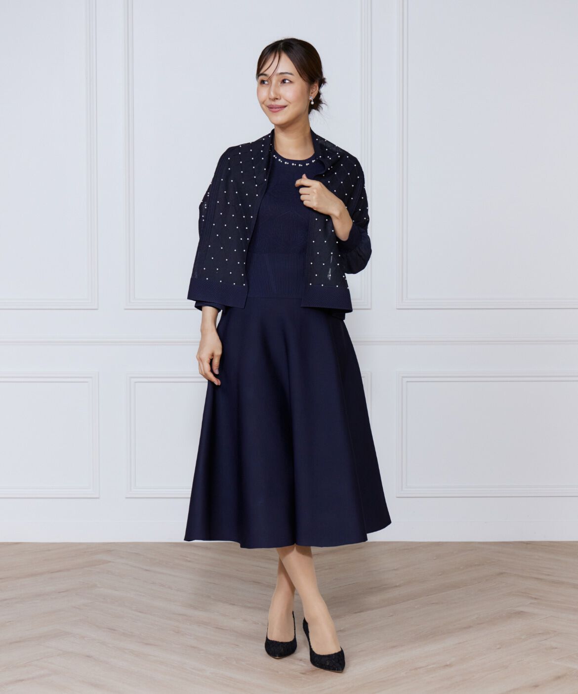 ef-de Black「ジャガードニット袖シフォンワンピース」|ワンピース|