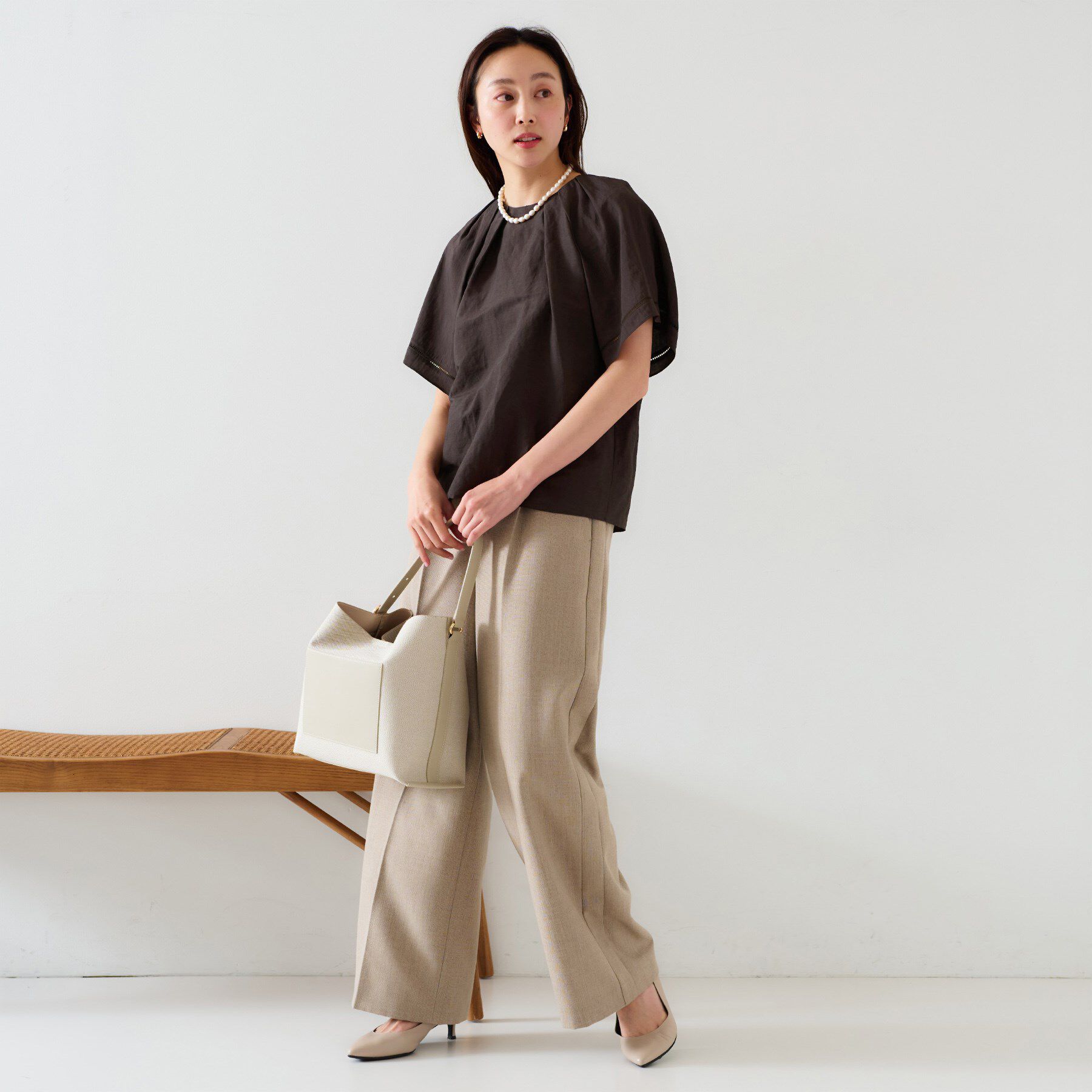 UNTITLED「◆【セットアップ可能】リネン混 タックブラウス」|シャツ・ブラウス|