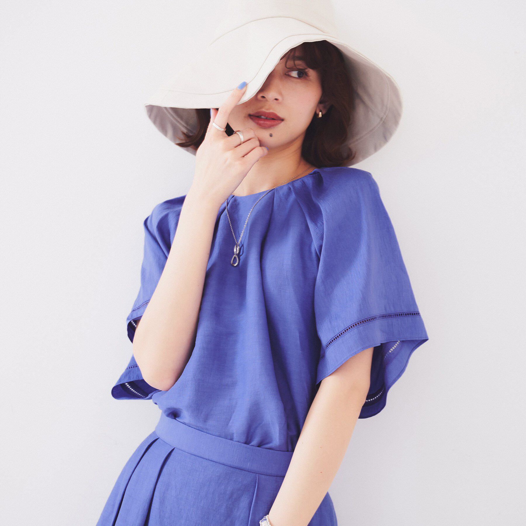 UNTITLED「◆【セットアップ可能】リネン混 タックブラウス」|シャツ・ブラウス|パープル(082)