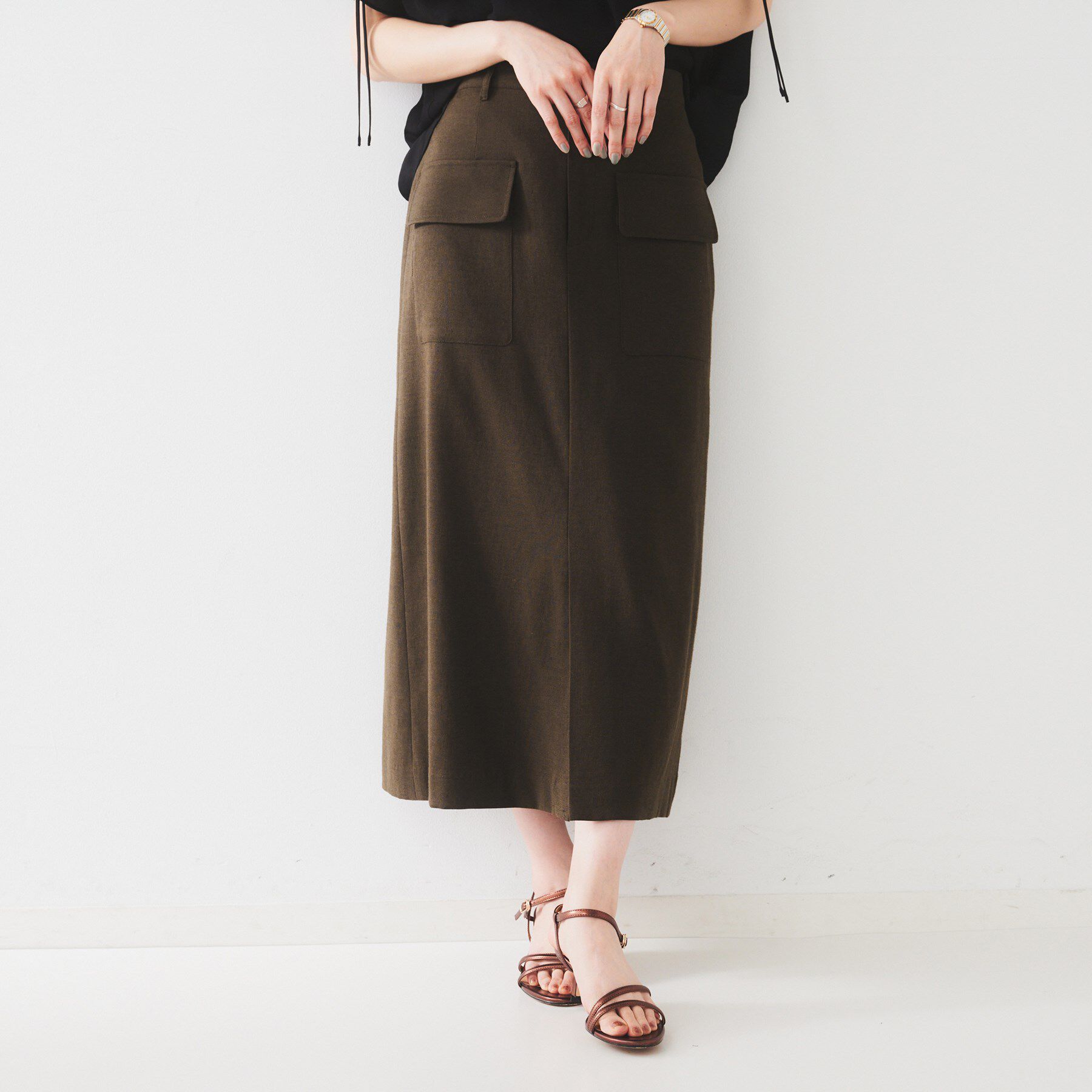 UNTITLED「◆【きれいめ/前スリット】麻混カーゴスカート」|スカート|