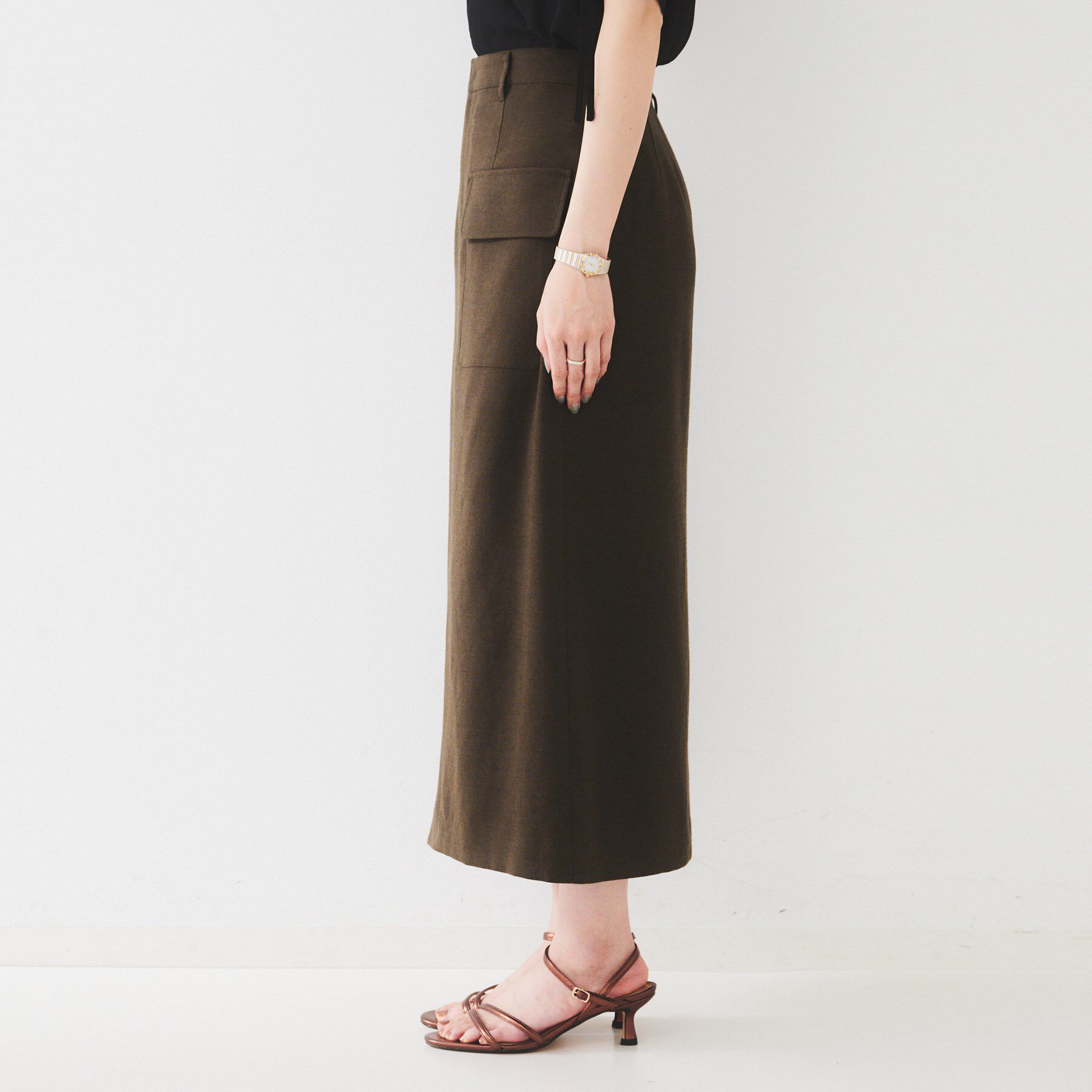 UNTITLED「◆【きれいめ/前スリット】麻混カーゴスカート」|スカート|